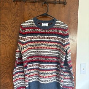 Old Navy Red and Blue Crewneck Sweater Cozy Fair Isle Design